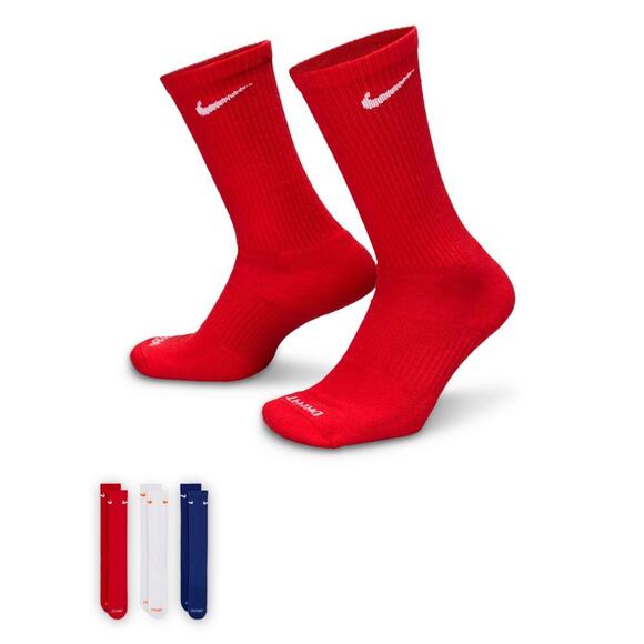 Nike Everyday Plus Dri-FIT Crew Socks 3 Pairs Red White Blue Large Sizes 8-13 - Picture 6 of 11